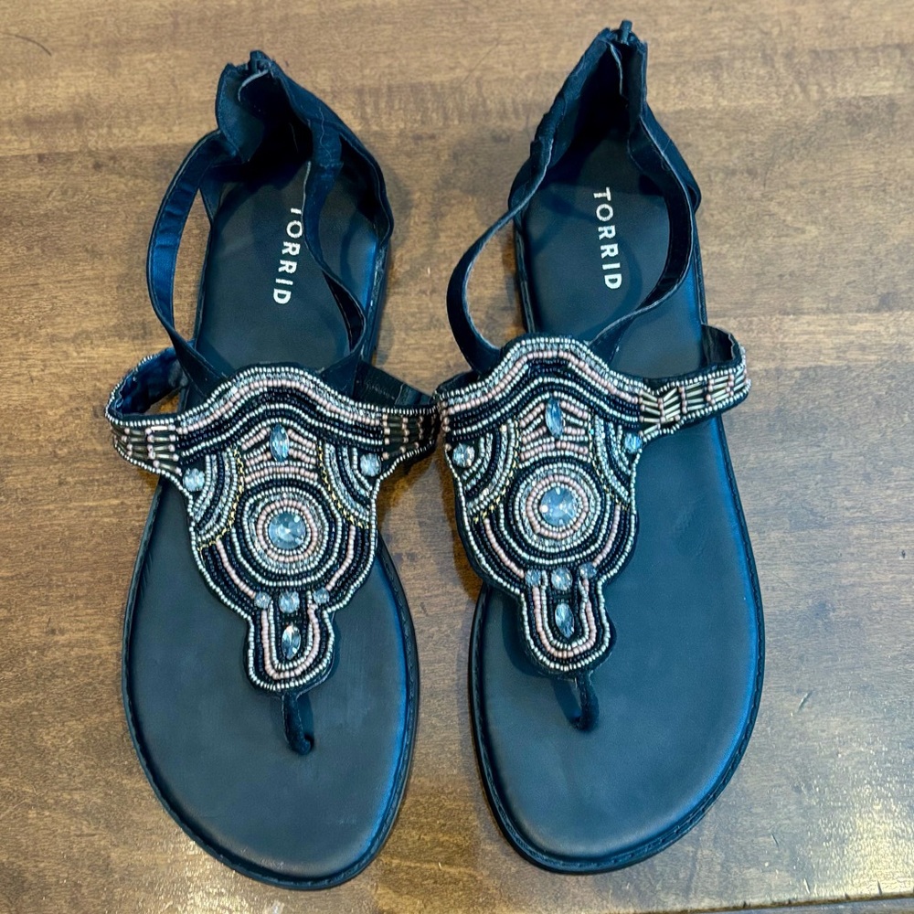 Torrid Black Beaded Sandals 12 W